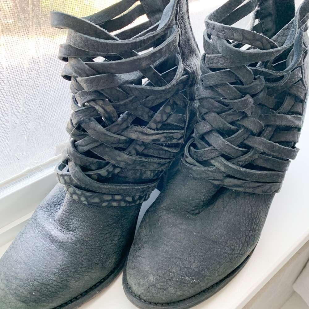 Free People Leather Woven Bootie